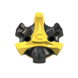 Front side angle of the yellow and black Scorpion Stinger Golf Spikes
