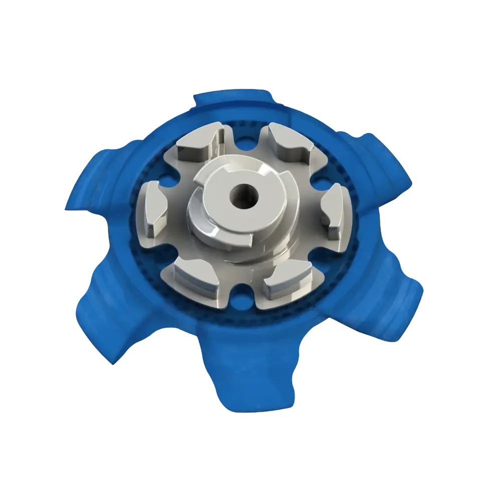 Back angle of blue Pivix Golf Spikes