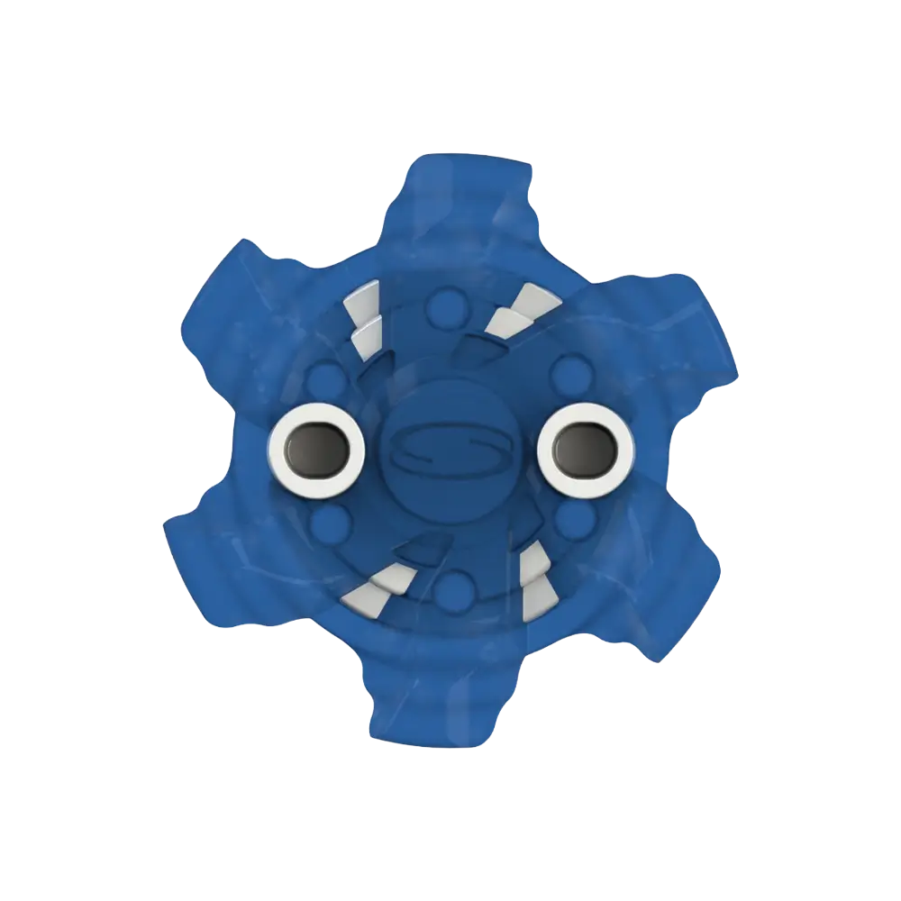 Front angle of blue Pivix Golf Spikes