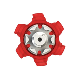 Back angle of red Pivix Golf Spikes