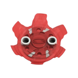 Front side angle of red Pivix Golf Spikes