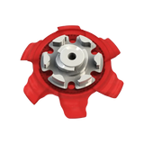 Back angle of red Pivix Golf Spikes