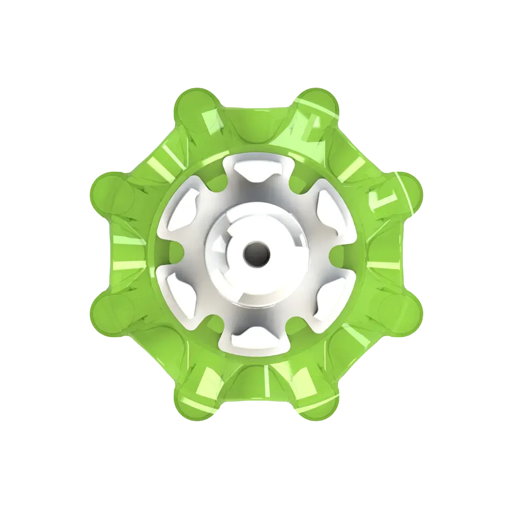 Back angle of slime green Pulsar Golf Spikes