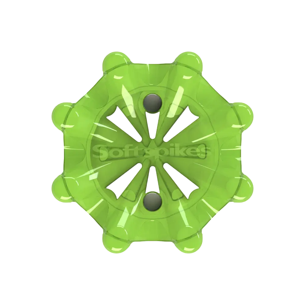 Front angle of slime green Pulsar Golf Spikes