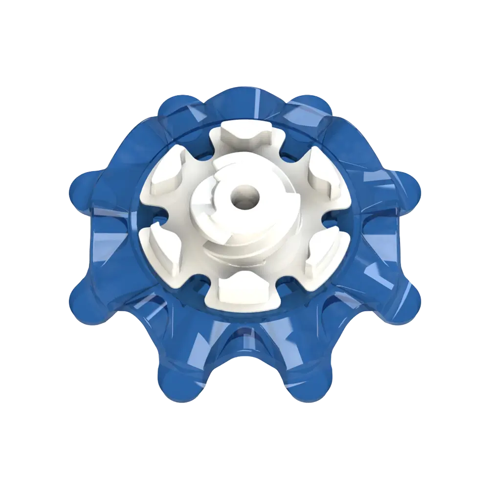 Back angle of blue Pulsar Golf Spikes