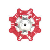 Top view of red Pulsar golf spike on a white background