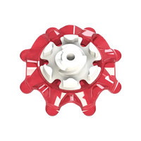 Top view of red Pulsar golf spike on a white background