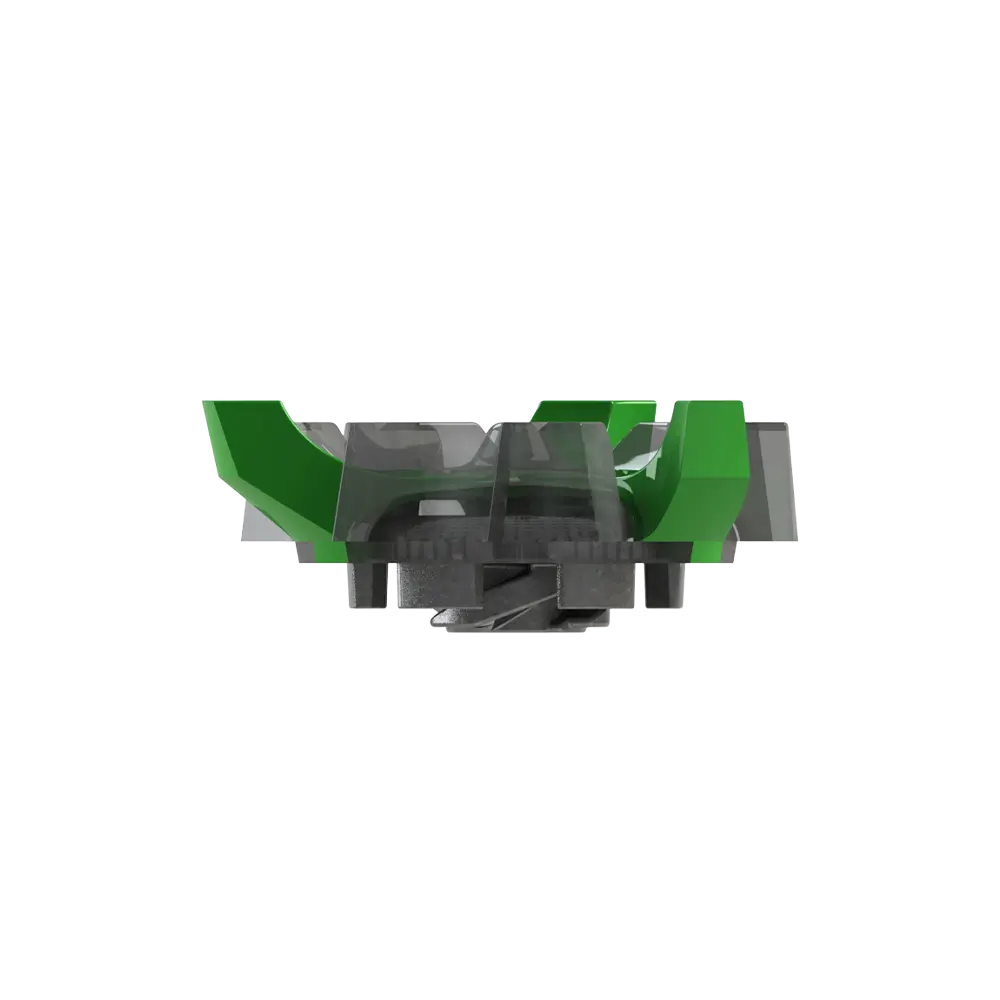 Side view of green and gray Tour Flex Pro golf spike traction device on a white background