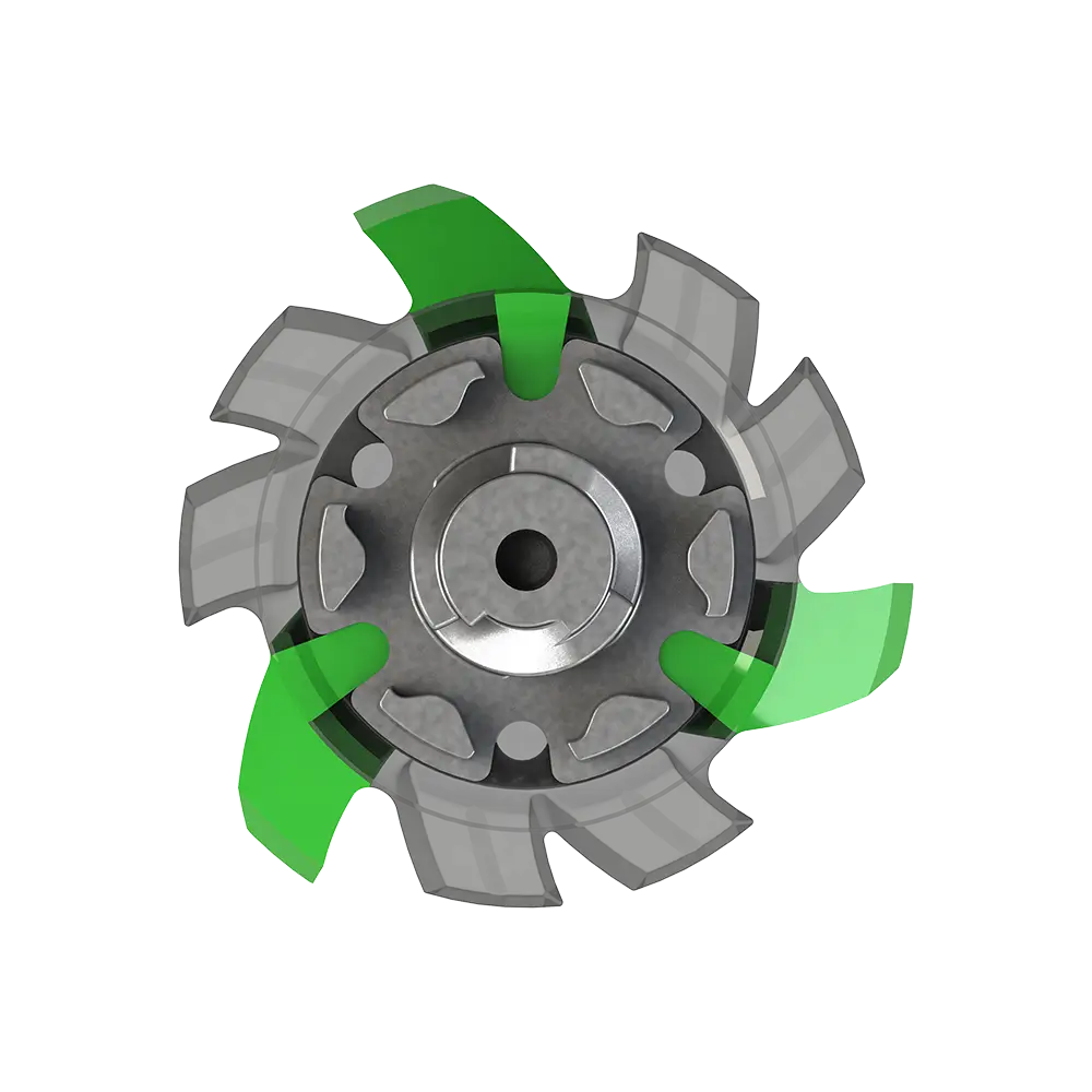 Top view of green and gray Tour Flex Pro golf spike traction device on a white background