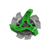Bottom side view of green and gray Tour Flex Pro golf spike traction device on a white background