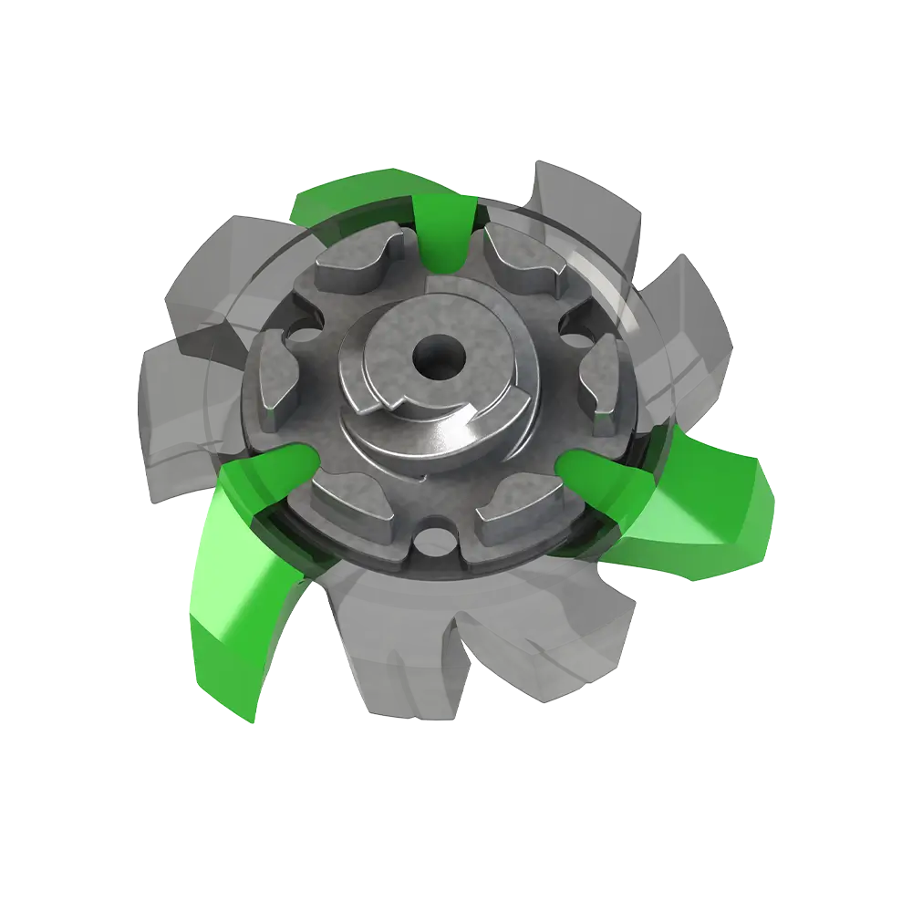 Top view of green and gray Tour Flex Pro golf spike traction device on a white background