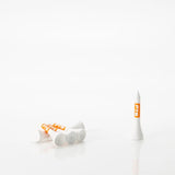 Collection of white PrideSports PTS tees with orange print on a white background