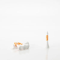 Collection of white PrideSports PTS tees with orange print on a white background