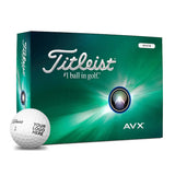 2024 Titleist AVX packaging in green with a golf ball next to it that has "Your Logo Here" on it. 
