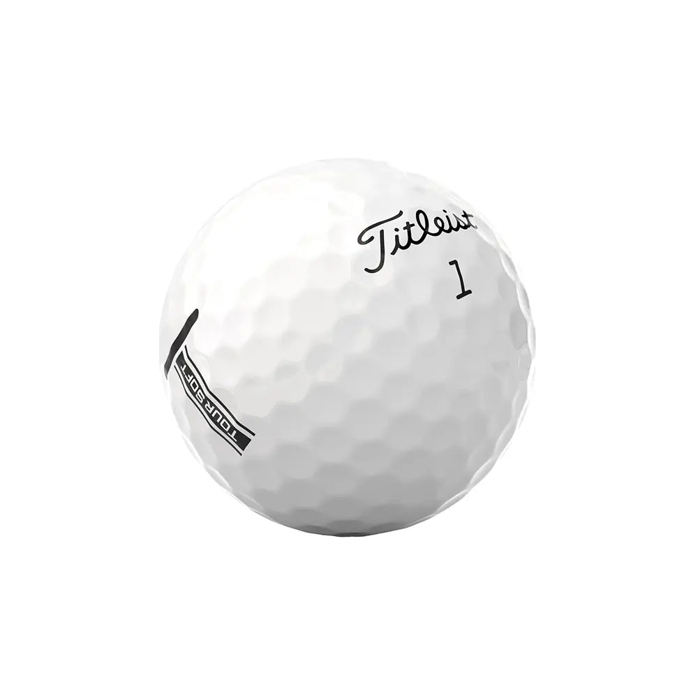 White Titleist Tour Soft golf ball with 'Titleist' branding on a white background