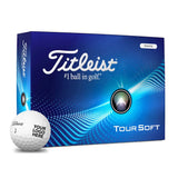 Titleist Tour Soft golf ball packaging with a blue box and white golf ball on a white background