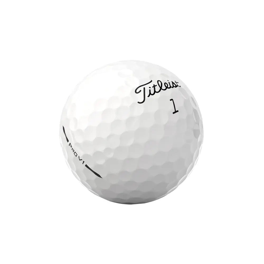 White Titleist Pro V1 golf ball with black branding on a white background