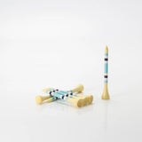 Six Nova Bamboo - Blue/White/Navy tees stacked on one another. 