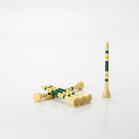 Six 2 ¾" Nova Bamboo  White/Yellow/Green tees stacked on one another. 