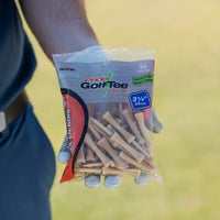 Hand holding a package of Pride Golf Tee with a blurred background