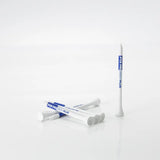 White and blue golf tees on a white background