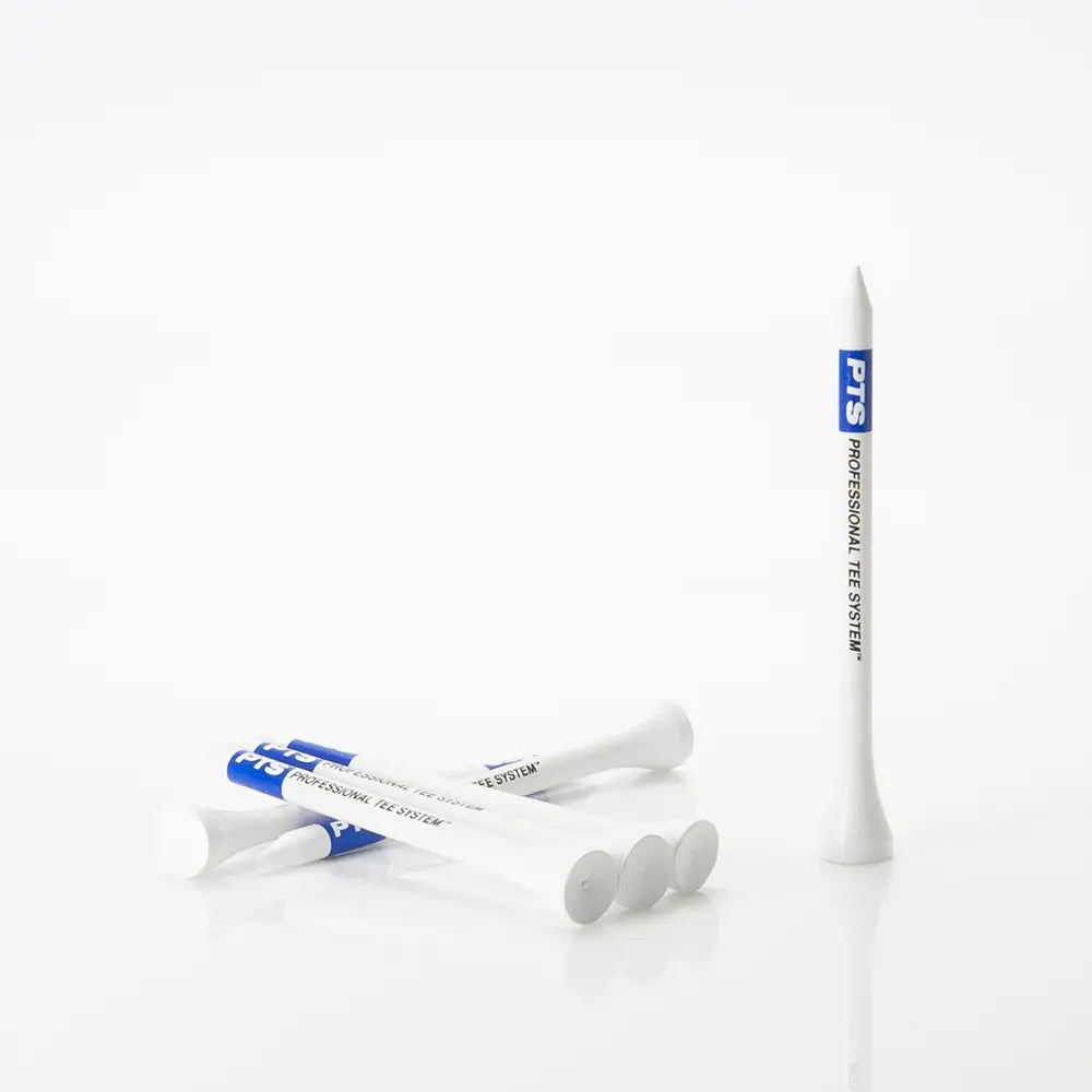 PTS golf tees on a white background