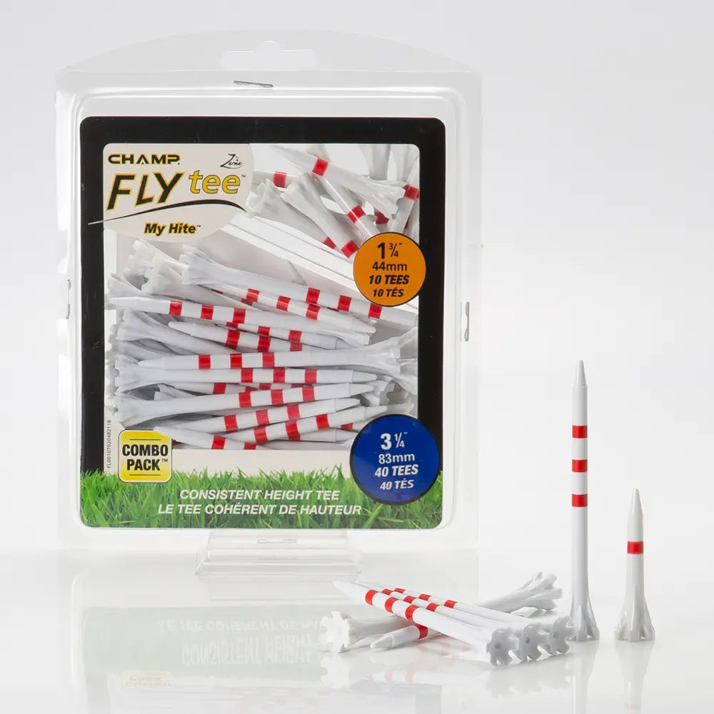 Packaged golf tees with visible branding on a white background