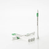 Collection of white PrideSports PTS tees with green print on a white background