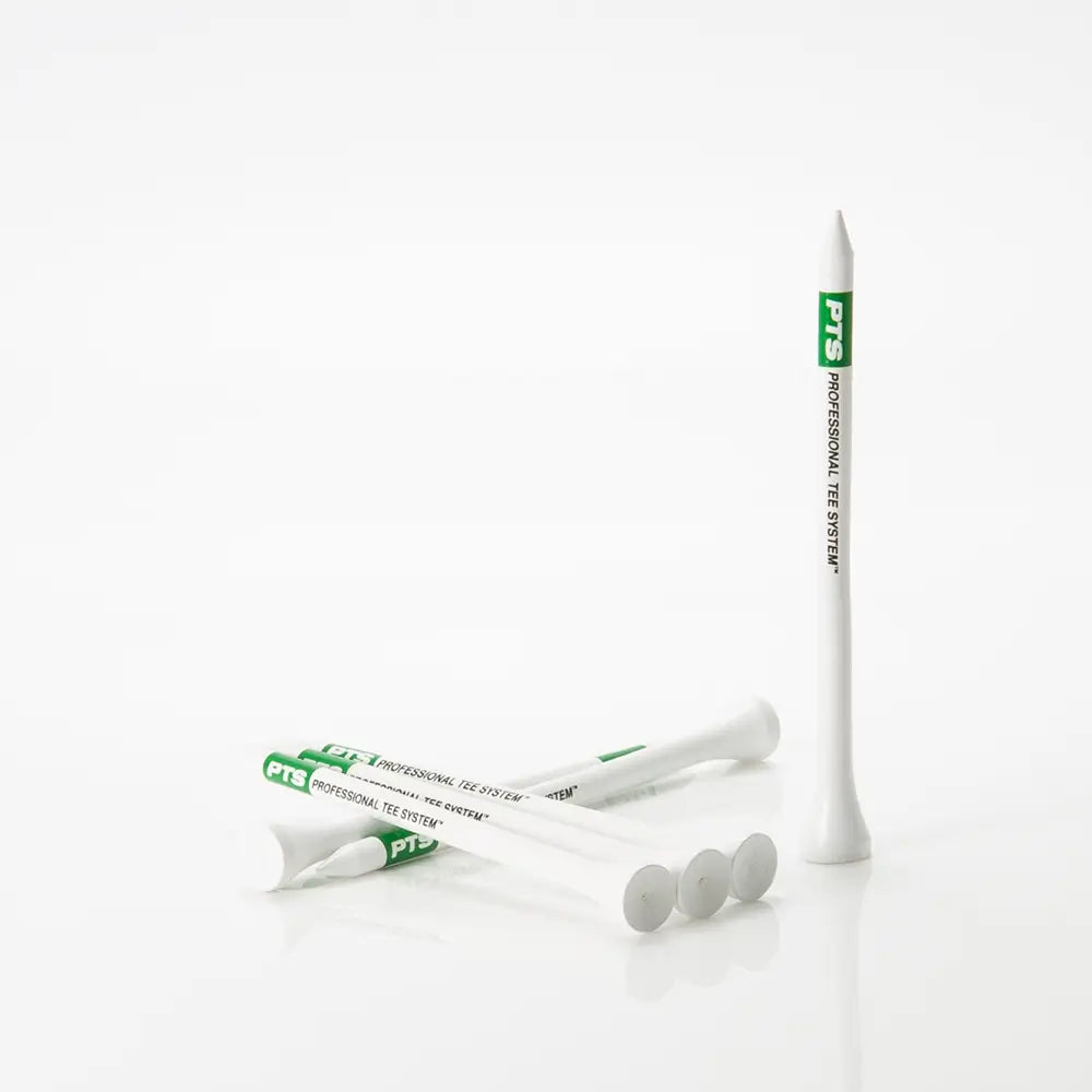 Collection of white PrideSports PTS tees with green print on a white background