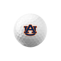 White Bridgestone e6 golf ball with an Auburn logo on a white background