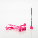 Pink golf tees with a white ribbon on a white background