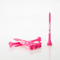 Pink golf tees with a white ribbon on a white background