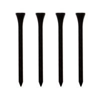 Four black golf tees on a white background