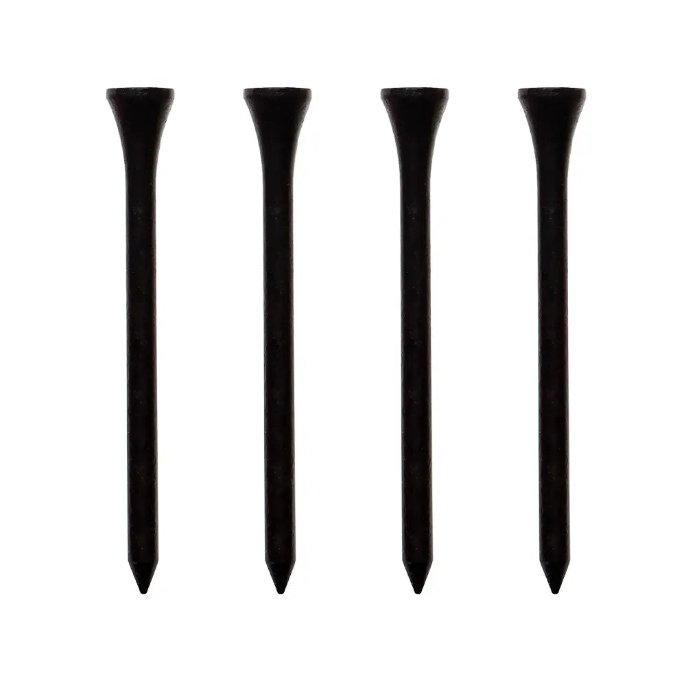 Four black golf tees on a white background