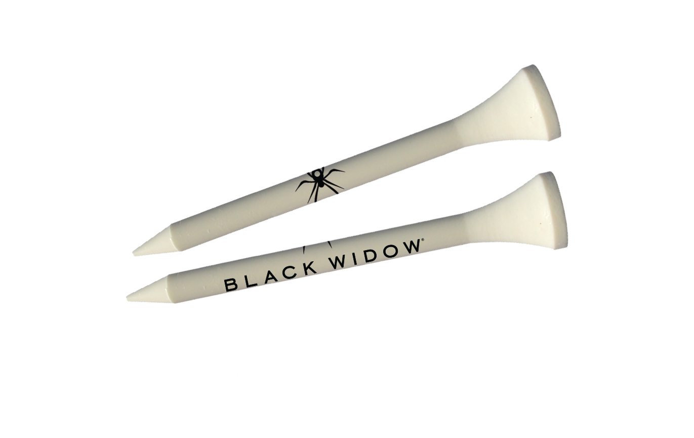 Black Widow® PrideSports Classic Plastic Golf Tee, White, 2 3/4", Black Widow Logo, 100 Count Bag