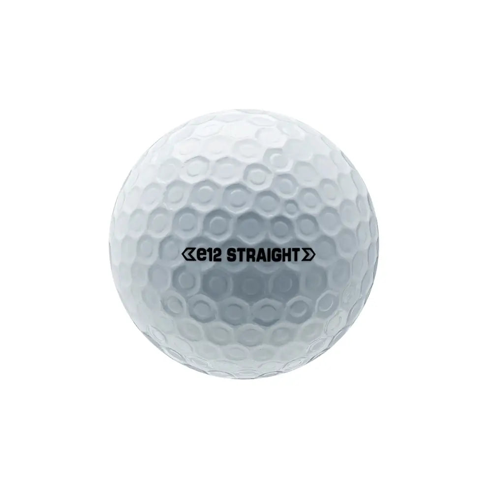 White golf ball with 'E12 Straight' text on a white background