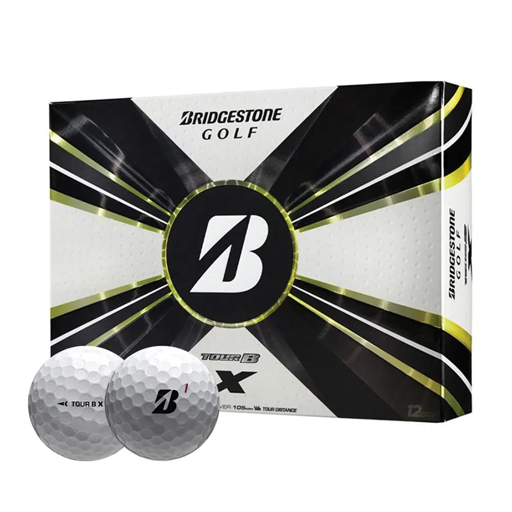 Bridgestone Tour B X golf balls on a white background.