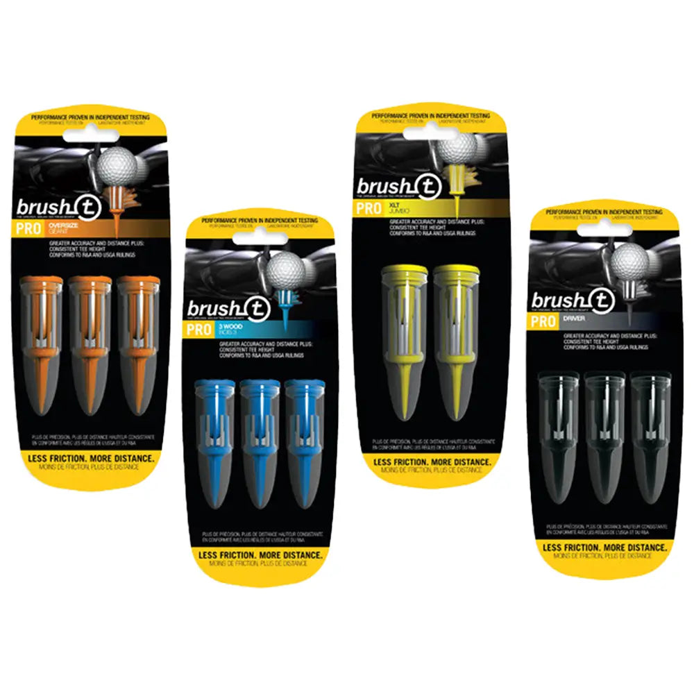 Four packages of brush-t golf club accessories on a white background