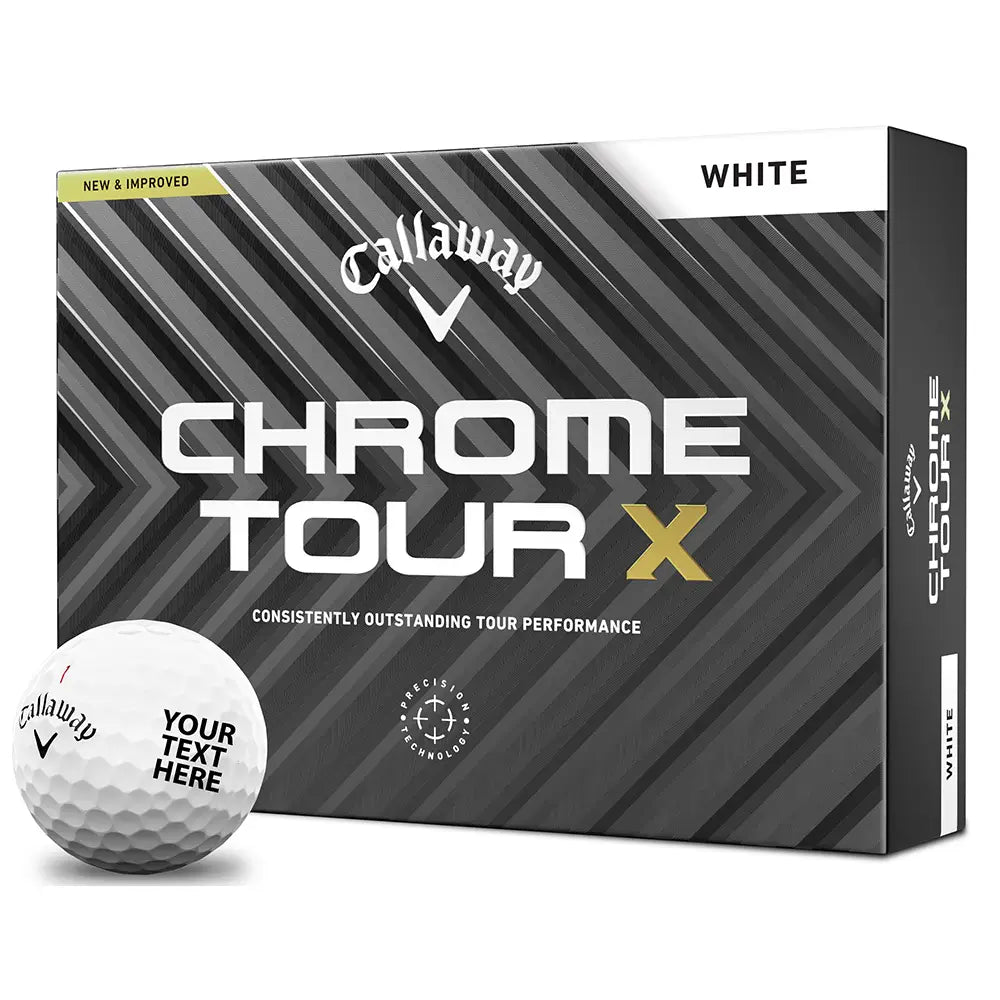 Callaway Chrome Tour X golf ball packaging with a golf ball in front
