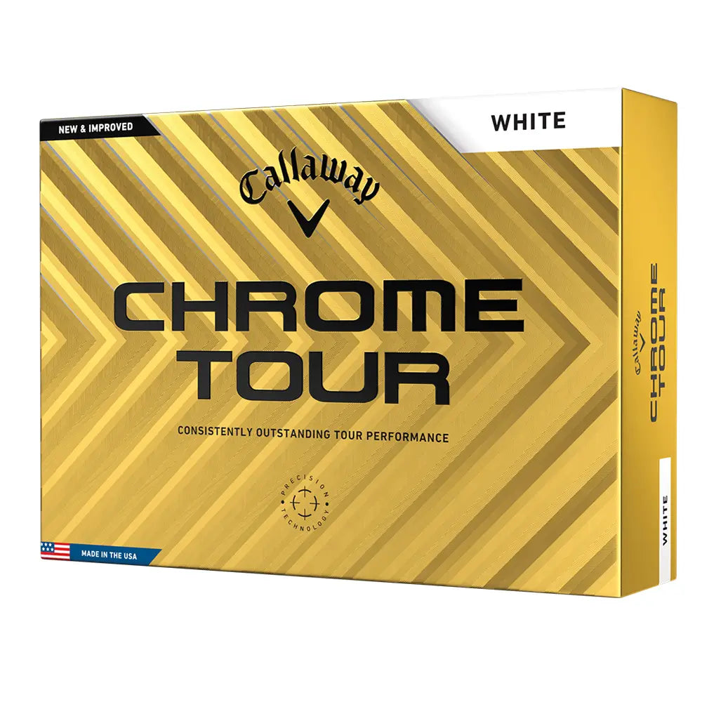 Callaway Chrome Tour golf ball box with gold and black design