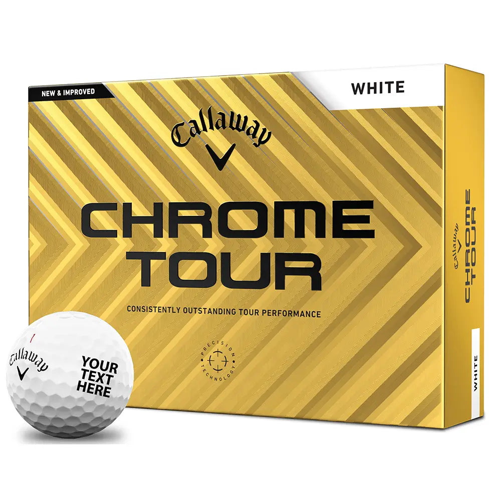 Callaway Chrome Tour golf ball box with a white golf ball in front