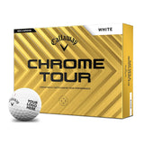 Callaway Chrome Tour golf ball box with a white golf ball in front