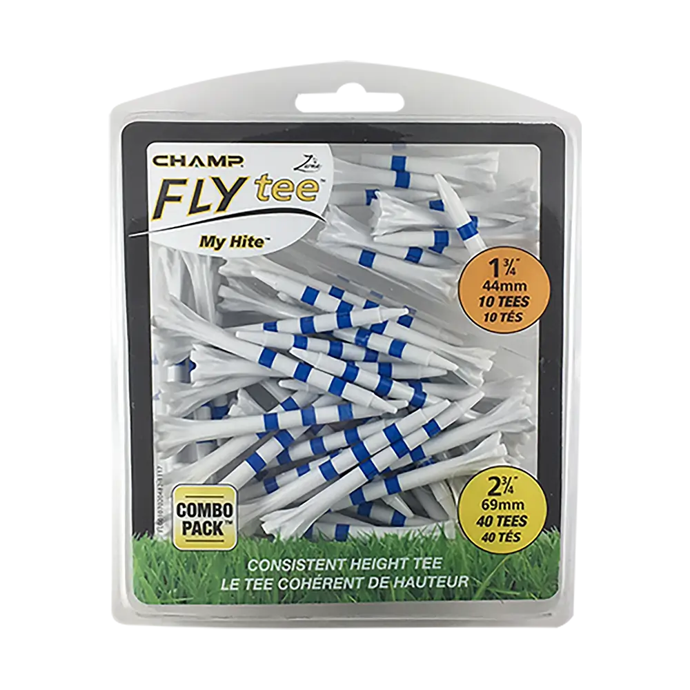 Packaged blue stripe champ flytee golf tees