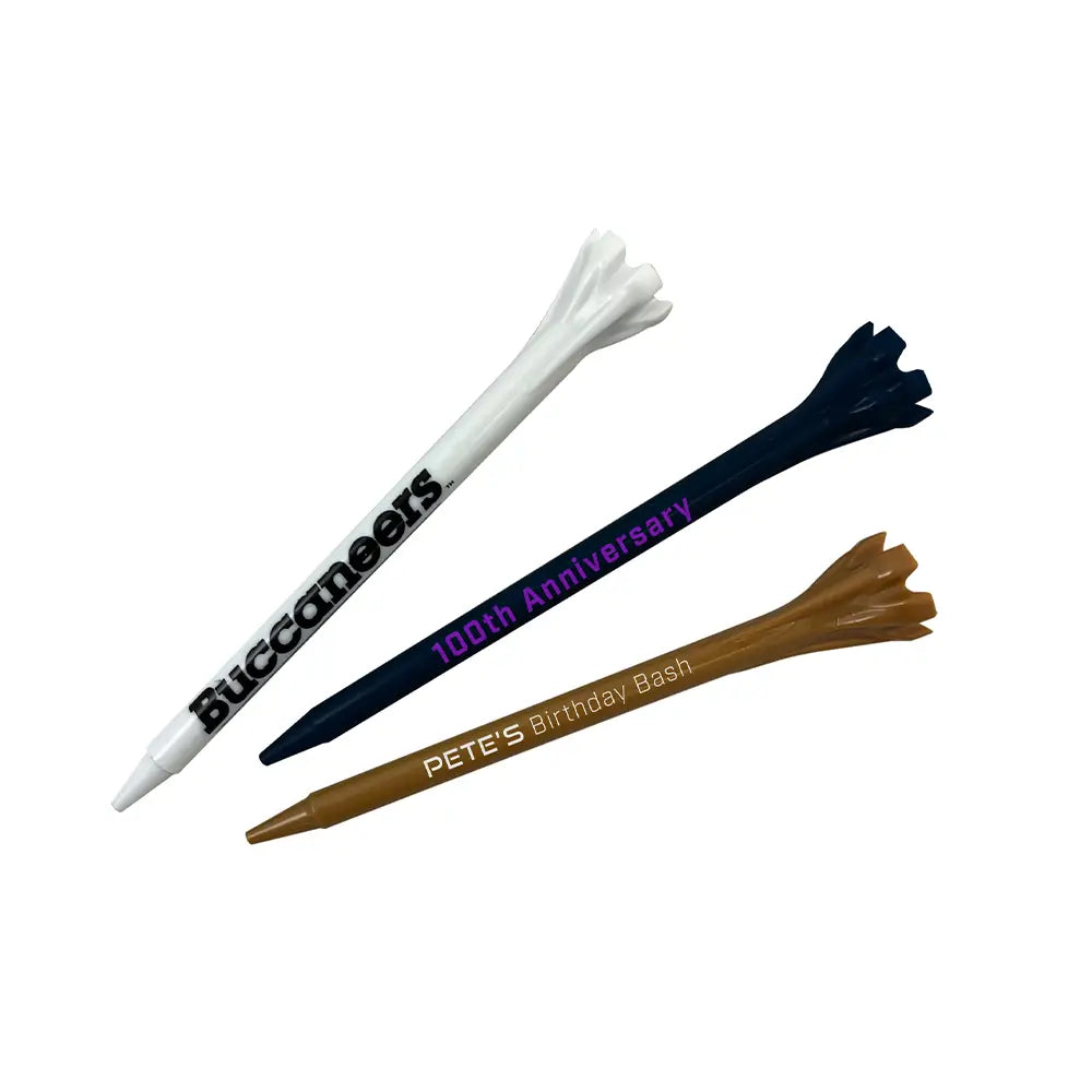 Three 3 1/4" Zarma® FLYtee® Personalized Golf Tees fanned out. 