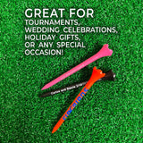 Two 3 1/4" Personalized Pride Performance® Golf Tees showing it's great for tournaments, weddings, celebrations and gifts. 