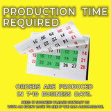 Calendar with theoretical production timeline on a yellow background, indicating production time required for orders.