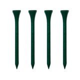 Four dark green golf tees on a white background