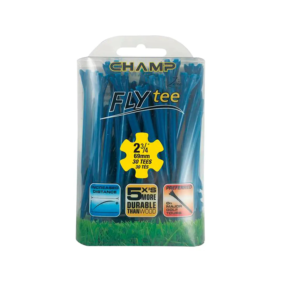 Packaged golf tees with Champ branding on a white background