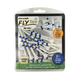 Packaged Champ Fly Tee blue stripe set golf tees.
