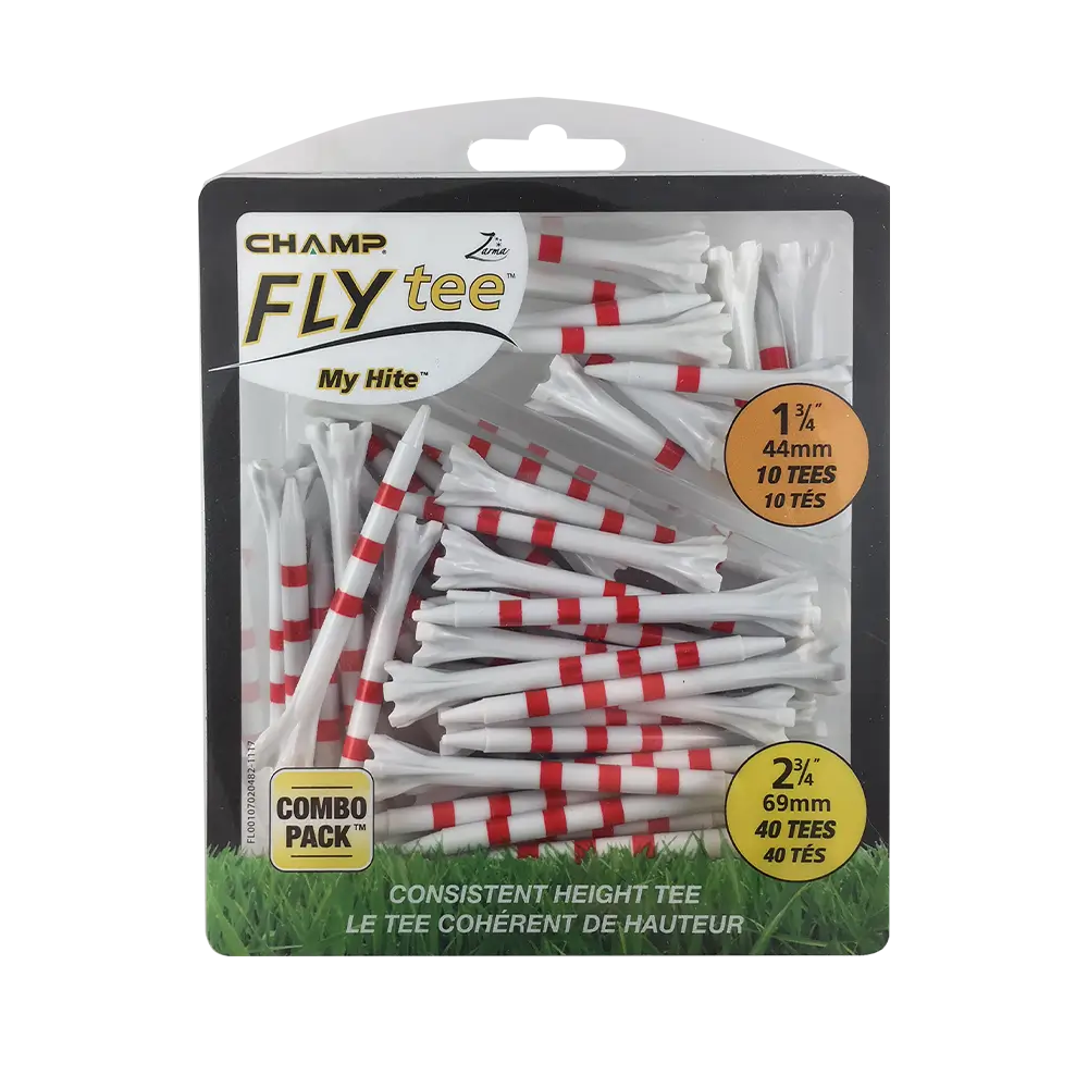 Packaged red stripe champ flytee golf tees. 